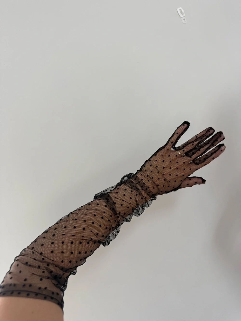 Black Polka-Dot Sheer Mesh Opera Gloves